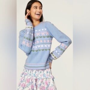 LoveShackFancy Blue Zaheer Pullover Sweater size XL